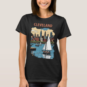 Cleveland Ohio Silhuett av staden Segelbåt Resa T Shirt