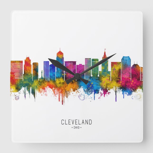 Cleveland Ohio Siluett Fyrkantig Klocka (Framsida)