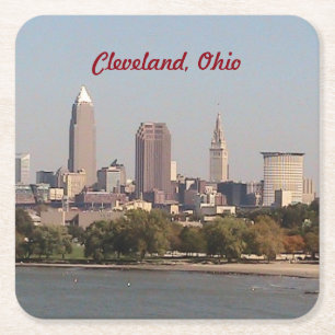 Cleveland, Ohio Sjö Skyline Papprare Underlägg Papper Kvadrat