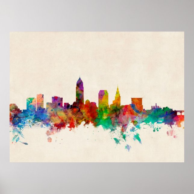 Cleveland Ohio Skyline Cityscape Poster (Framsidan)