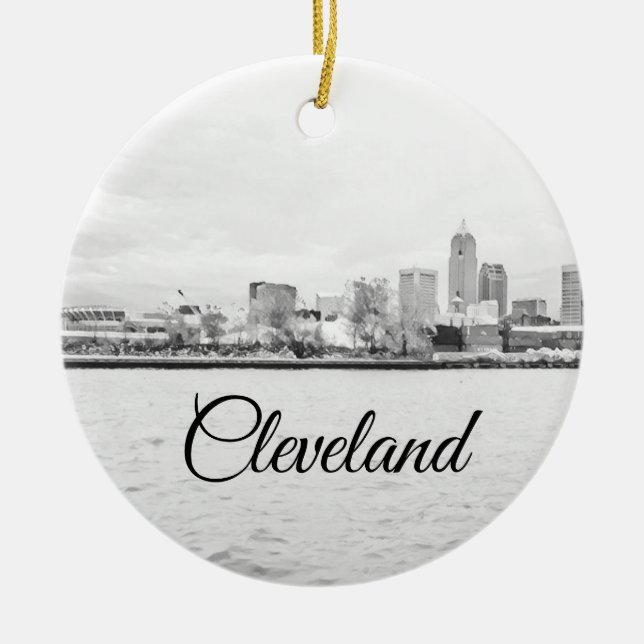 Cleveland Ohio Skyline Julgransprydnad Keramik (Framsidan)