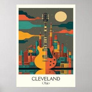 Cleveland Ohio Skyline Sten Roll Capital Sjö Erie Poster