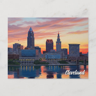 Cleveland Ohio Skyline Sunset Vykort