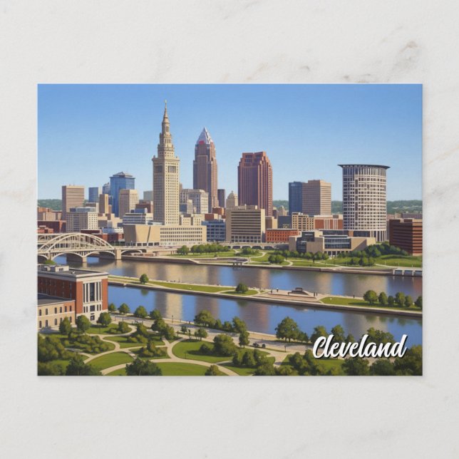 Cleveland Ohio Skyline Vykort (Framsida)