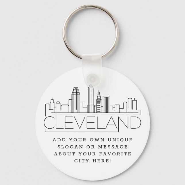 Cleveland, Ohio Stylized Skyline | Anpassningsbar  Nyckelring (Framsida)