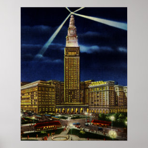 Cleveland Ohio Union Terminal Torn i natt Poster