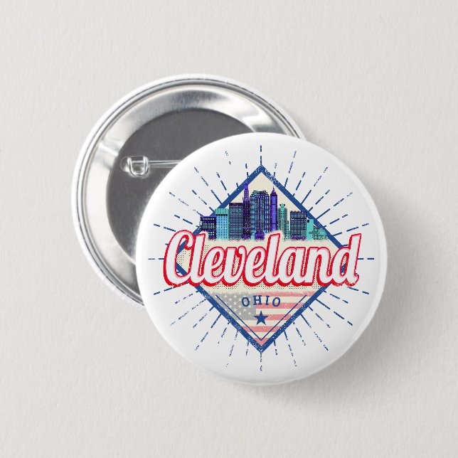 Cleveland Ohio United Stater Skyline Vintage USA Knapp (Framsida & baksida)