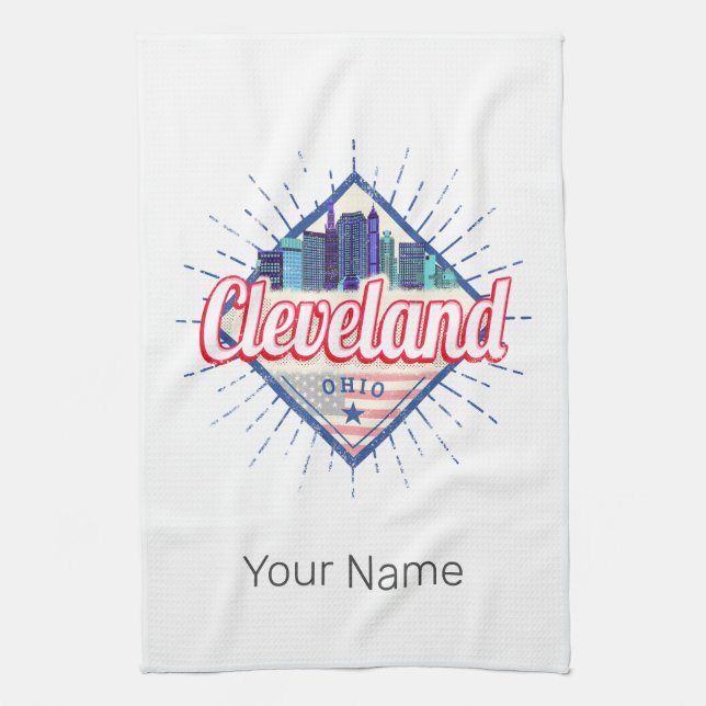 Cleveland Ohio United Stater Skyline Vintage USA Kökshandduk (Vertikal)