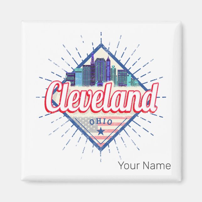 Cleveland Ohio United Stater Skyline Vintage USA Magnet (Framsidan)