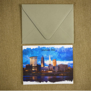 Cleveland Ohio USA Watercolor Cityscape View Vykort
