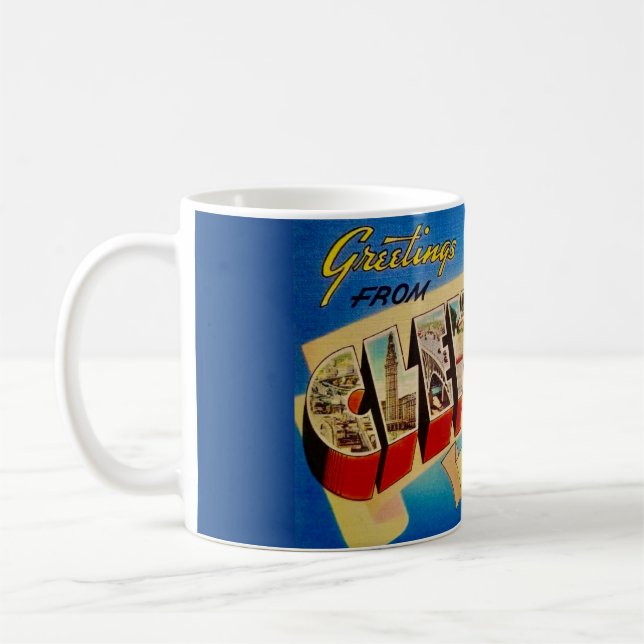Cleveland Ohio Vintage vykortsmugg Kaffemugg (Vänster)