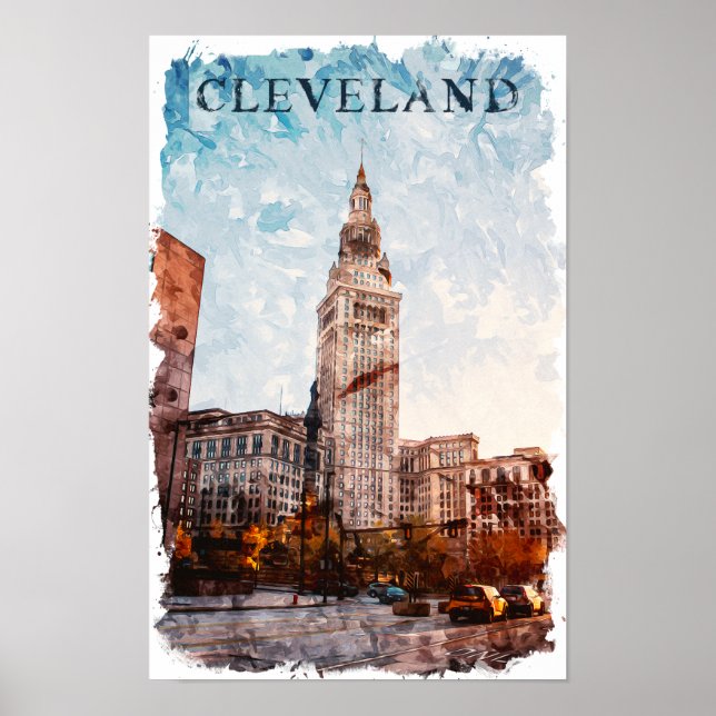 Cleveland Ohio Watercolor City View Poster (Framsidan)