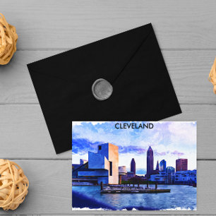Cleveland Ohio Watercolor Cityscape View Vykort