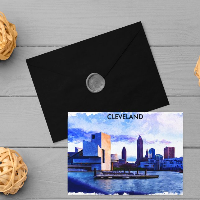Cleveland Ohio Watercolor Cityscape View Vykort (cleveland ohio cityscape skyline)