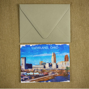 Cleveland Ohio Watercolor Skyline Vykort