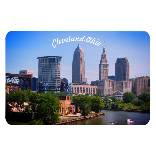 Cleveland River Skyline Fridge Magnet (Horisontell)