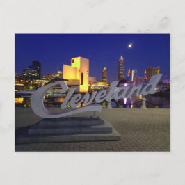Cleveland script sign at night vykort