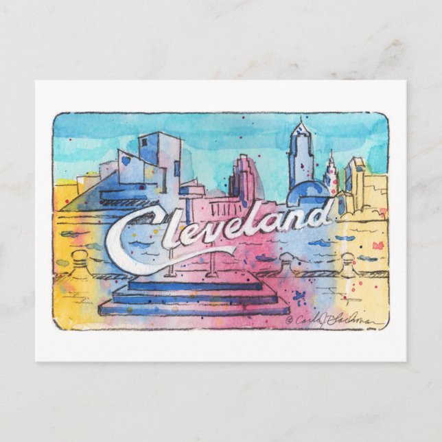 Cleveland Sign North Coast Harbor Postcard Vykort (Framsida)