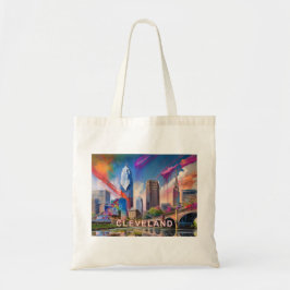 Cleveland Skyline Abstrakt Art Tygkasse