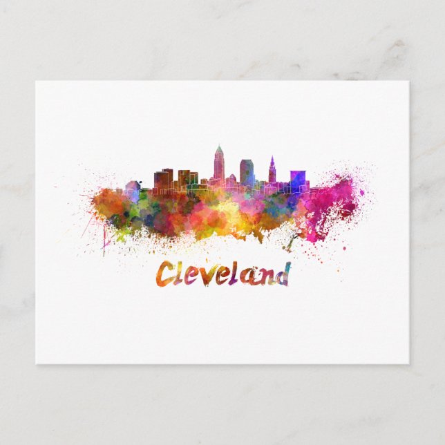 Cleveland Skyline i vattenfärg Vykort (Framsida)