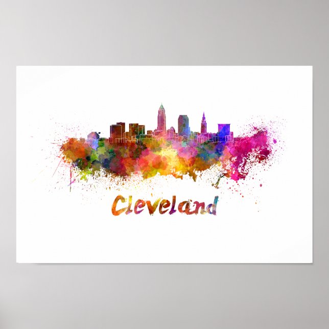 Cleveland skyline in watercolor poster (Framsidan)