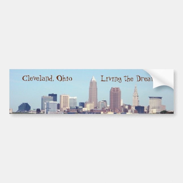 Cleveland Skyline Living the Dream Bumper Sticker Bildekal (Framsidan)