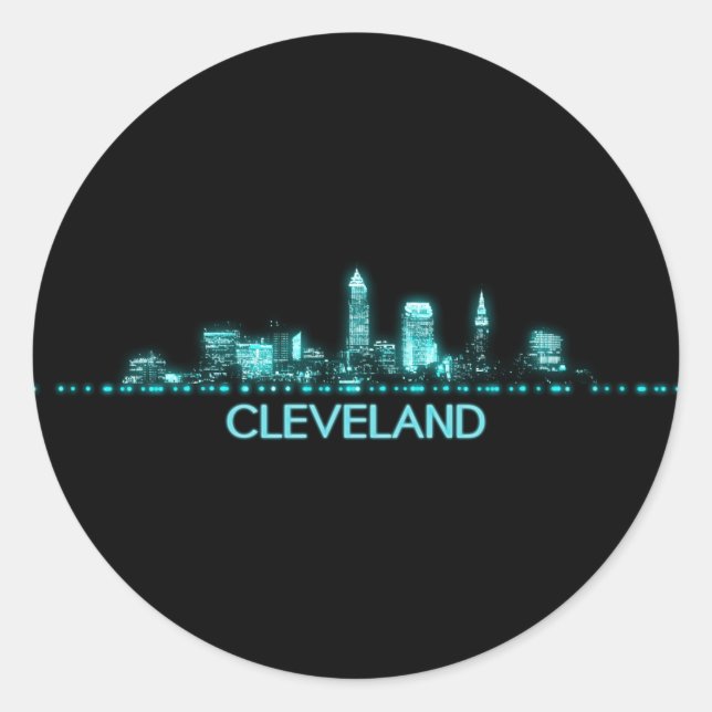 Cleveland Skyline Runt Klistermärke (Framsida)