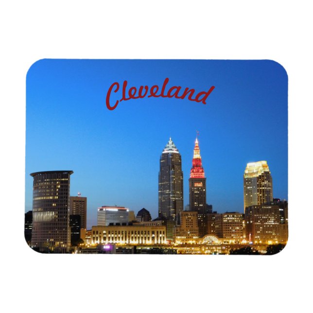 Cleveland Skyline Vin och Guld(Curve) Magnet (Horisontell)