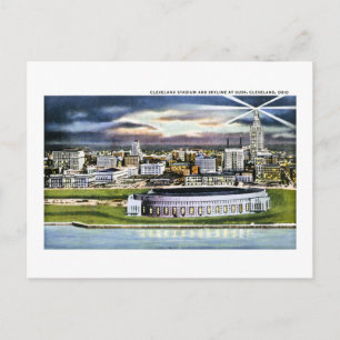 Cleveland Stadium Skyline at Dusk, Cleveland, Ohio Vykort
