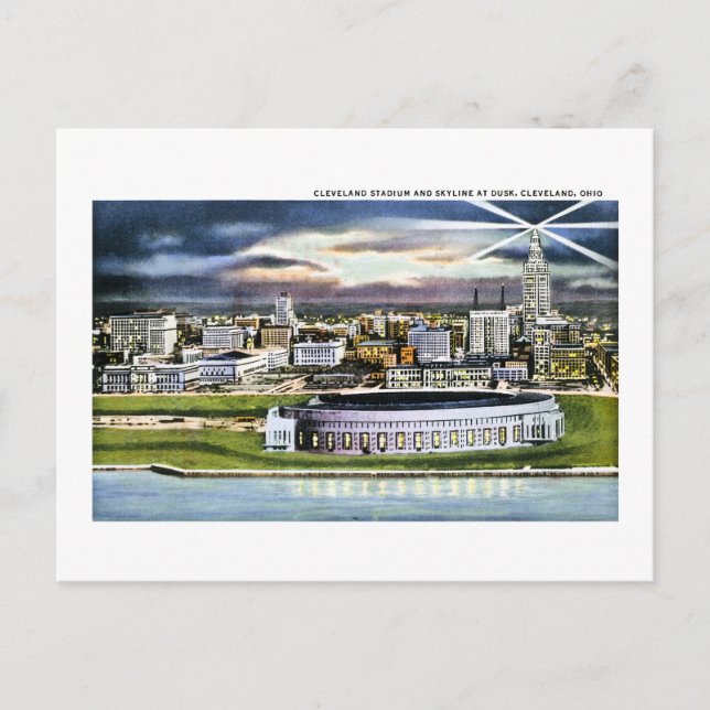 Cleveland Stadium Skyline at Dusk, Cleveland, Ohio Vykort (Framsida)