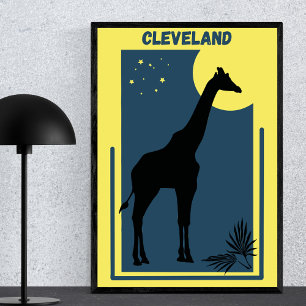 Cleveland Zoo Ohio Vintage Giraffe Poster