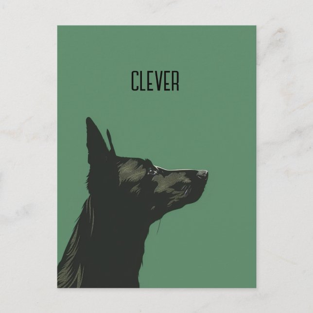 Clever Black German Shepherd Vykort (Framsida)