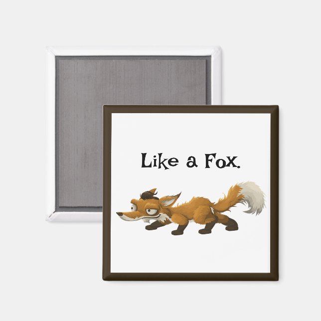 Clever Fox Cartoon – “Liksom en räv” Design Magnet (Front/Back)