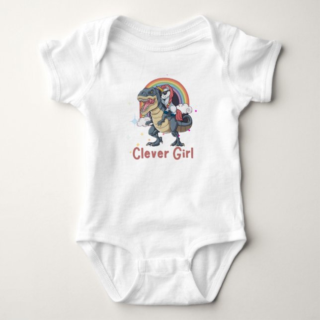 Clever Girl - Unicorn Riding Dinosaur Edition T Shirt (Framsida)