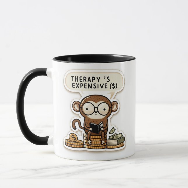 Clever Monkey - "Therapy's Expensive" Lustigt Mugg (Vänster)