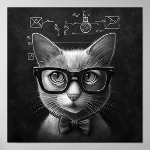 Clever Schrödinger's Cat - Black and White Poster