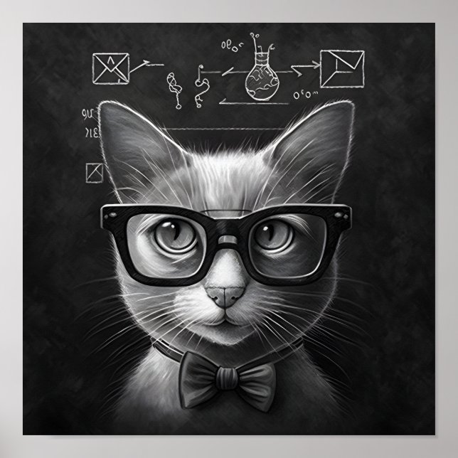 Clever Schrödinger's Cat - Black and White Poster (Framsidan)