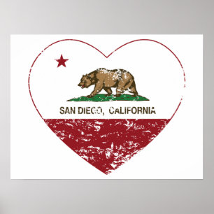 Clfornia flagga san diego-hjärta nödgat poster
