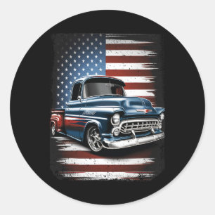 Clic Old Pickup Lastbil American Flagga 4:e juli P Runt Klistermärke