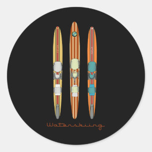 Clic Vintage Vatten Skis Runt Klistermärke
