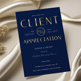 Client Appreciation Day Navy & Gold Logo Company Inbjudningar
