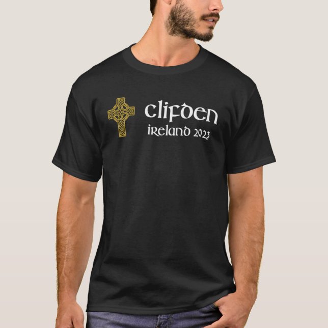 Clifden Galway Celtic Cross Ireland 2023 Gaelic &  T Shirt (Framsida)
