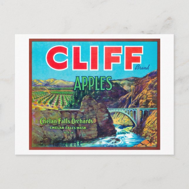 Cliff Apple-etikett - Chelan Falls, WA Vykort (Framsida)