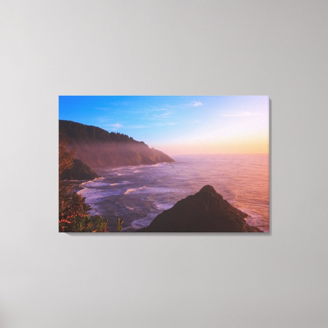 Cliff Coastal View in Oregon at Sunset Canvastryck (Framsida)