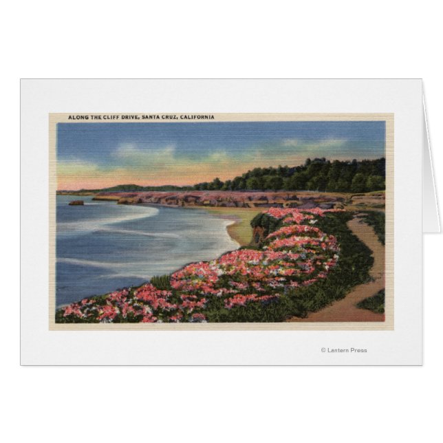 Cliff Drive View of Ocean, Beach & Flowers Hälsningskort (Framsidan Horizontal)