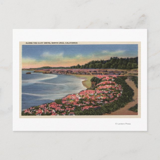 Cliff Drive View of Ocean, Beach & Flowers Vykort (Framsida)