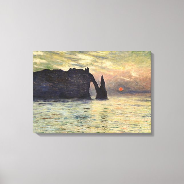 Cliff Etretat, Sunset av Claude Monet Canvastryck (Framsida)