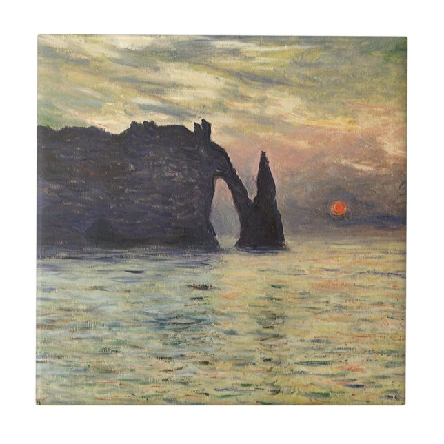 Cliff Etretat, Sunset av Claude Monet Kakelplatta (Framsidan)