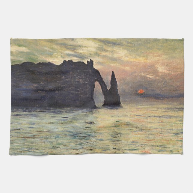 Cliff Etretat, Sunset av Claude Monet Kökshandduk (Horisontell)