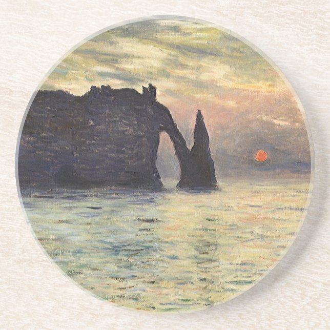 Cliff Etretat, Sunset av Claude Monet Underlägg Sandsten (Framsidan)